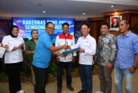 Peserta Rakernas SIWO PWI se-Indonesia saat menetapkan Provinsi Lampung sebagai tuan rumah Porwanas 2027 di Hotel Le Dian, Serang, Banten, Sabtu (7/2/2026).